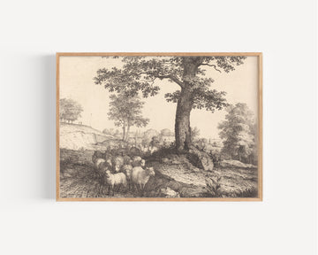 Shepherd and Flock under an Ancient Tree by Florian Grospietsch