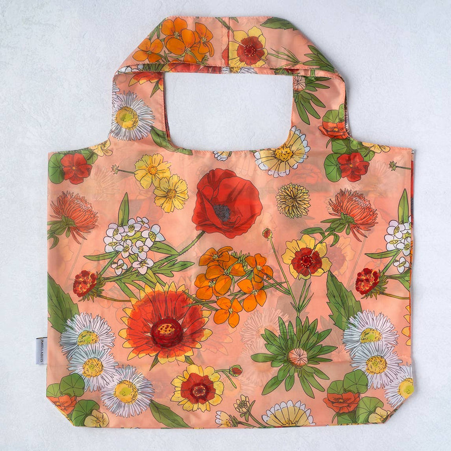 Spring Reusable Shopping Tote Bag - Poppy + Wildflowers