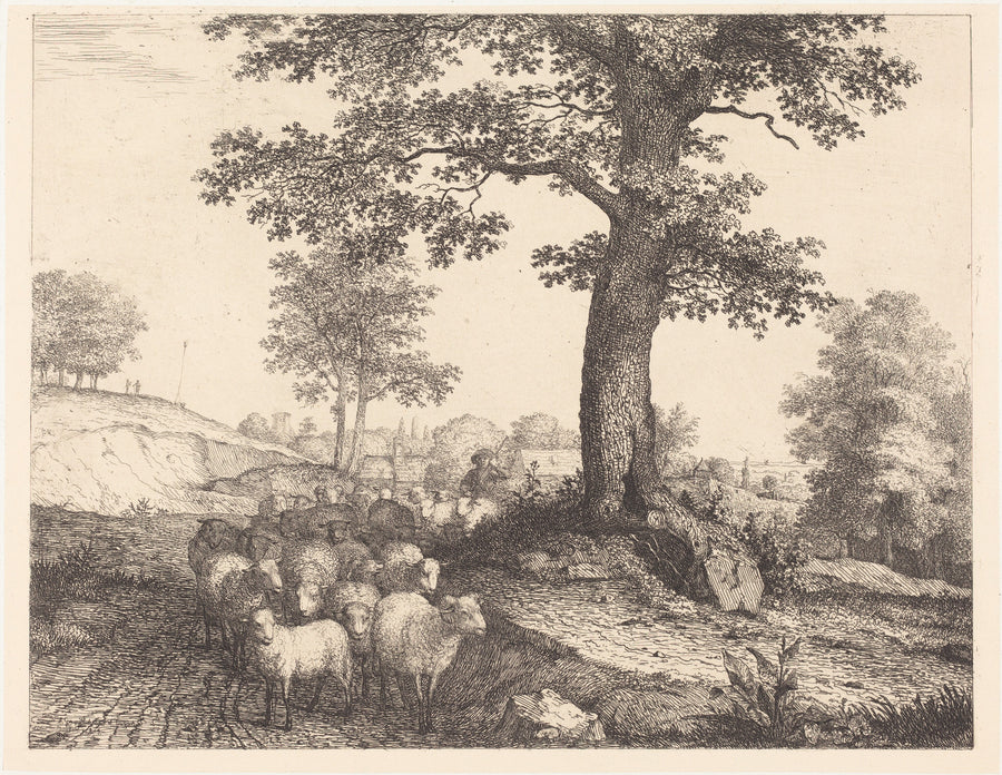 Shepherd and Flock under an Ancient Tree by Florian Grospietsch